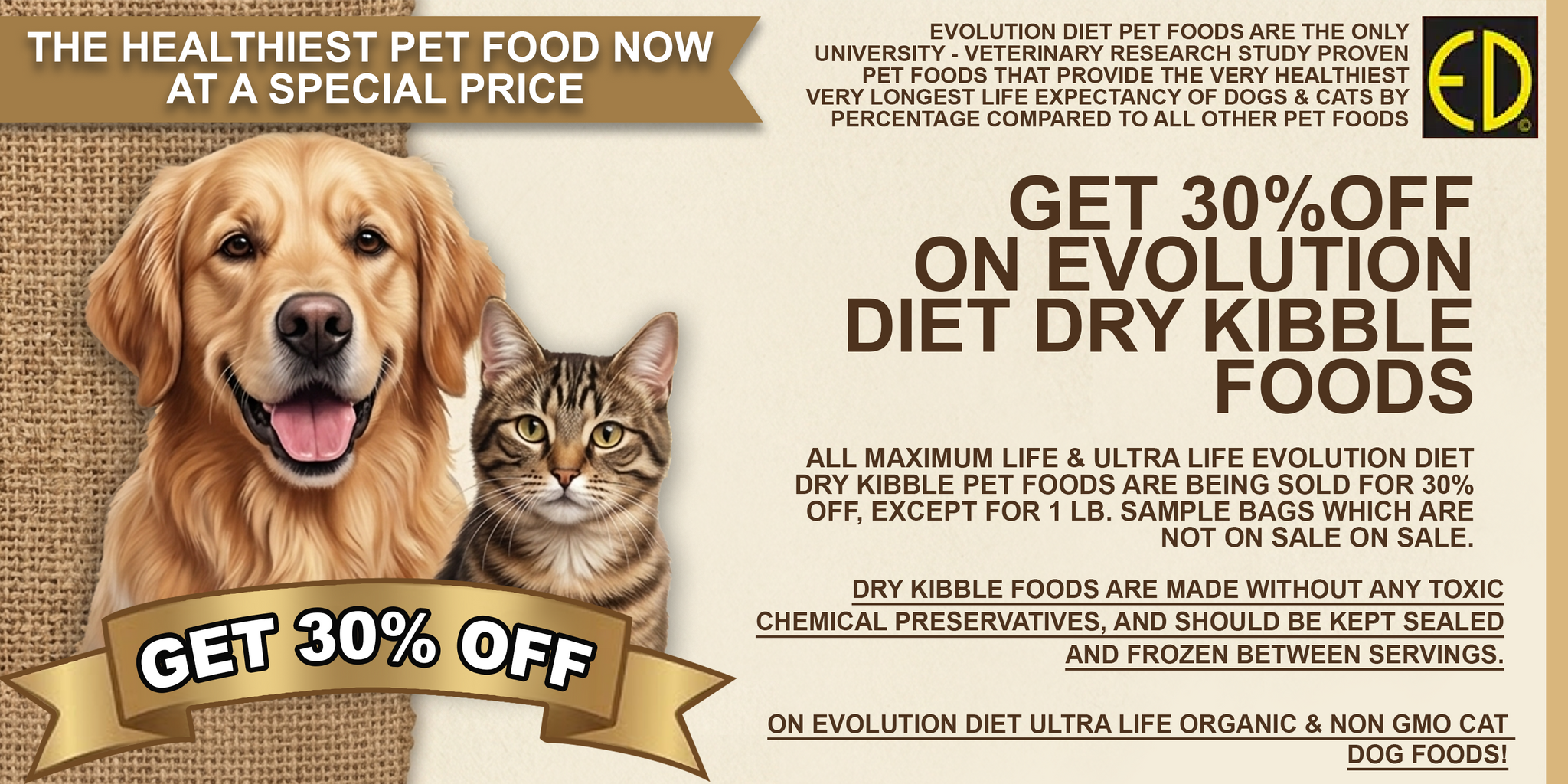 EVOLUTION DIET PROVEN BEST HEALTH - LONGEST LIFE PET FOODS