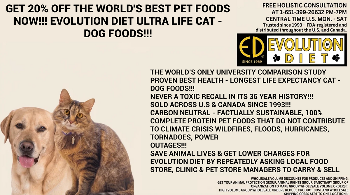 EVOLUTION DIET PROVEN BEST HEALTH - LONGEST LIFE PET FOODS