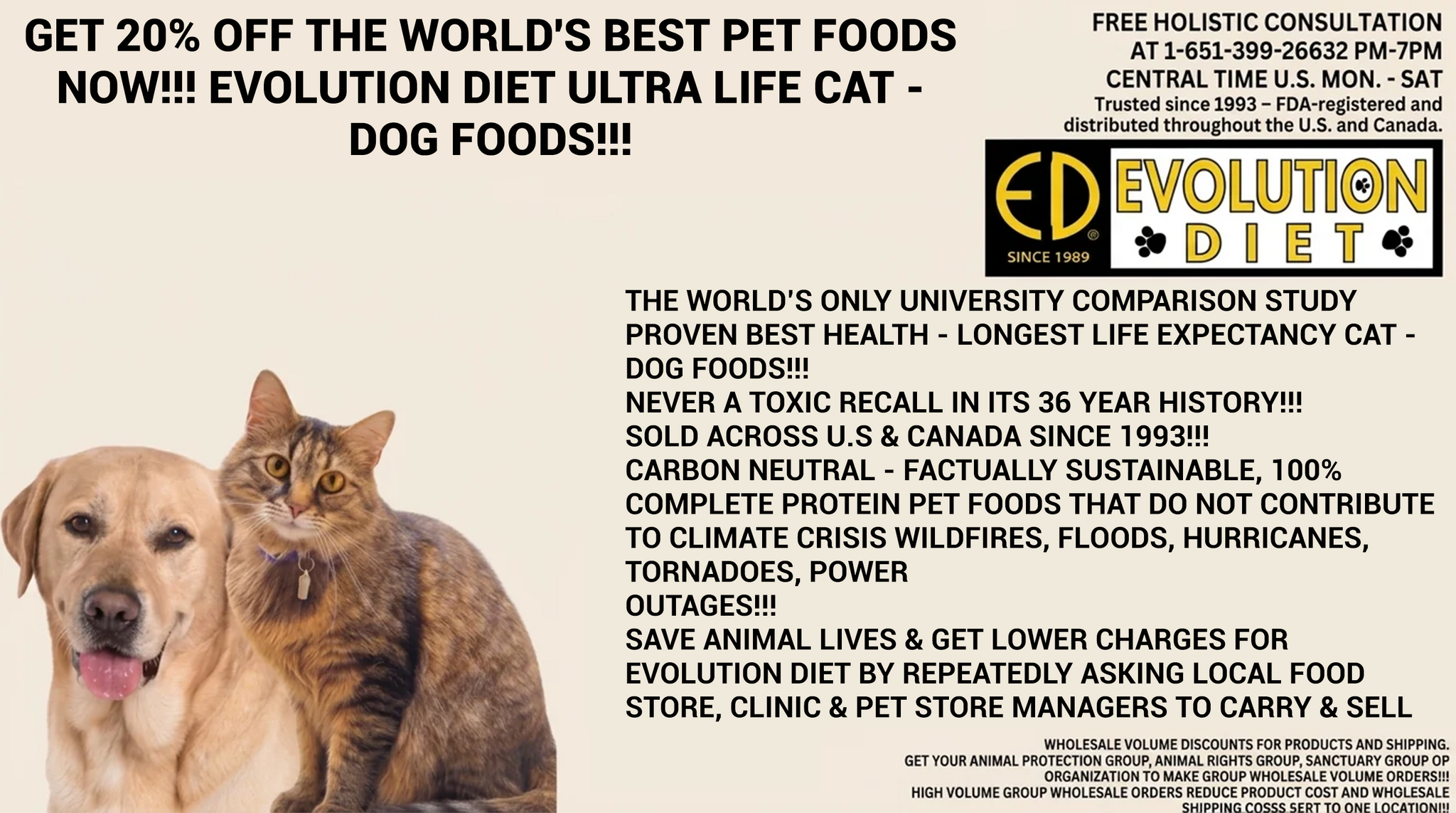 EVOLUTION DIET PROVEN BEST HEALTH - LONGEST LIFE PET FOODS